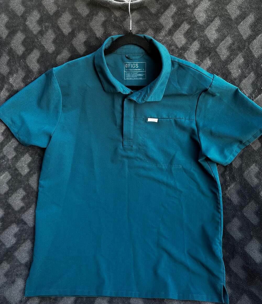 Figs Men's Polo in Teal Blue